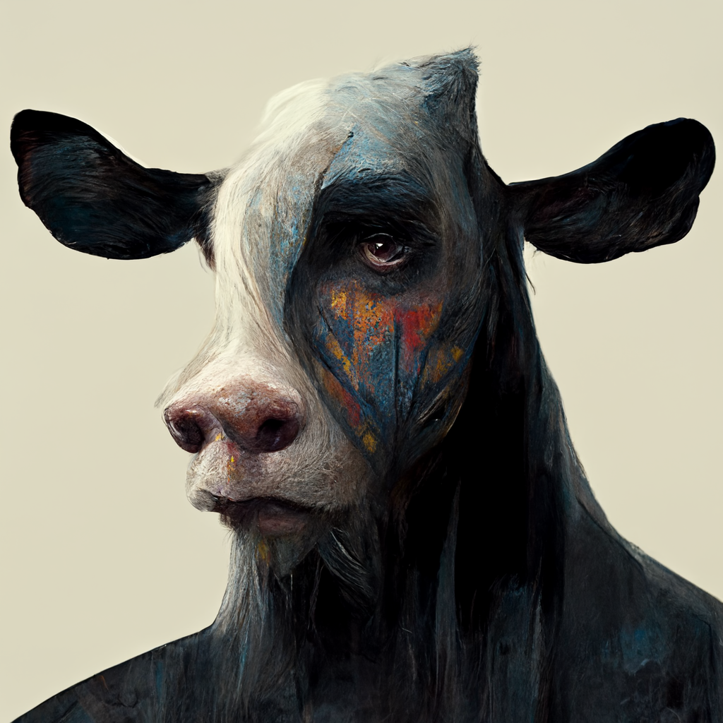Painting of a half human, half cow face