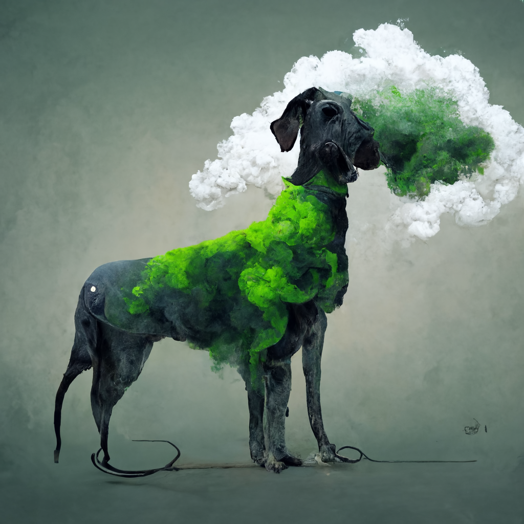 green stink cloud and a Great Dane