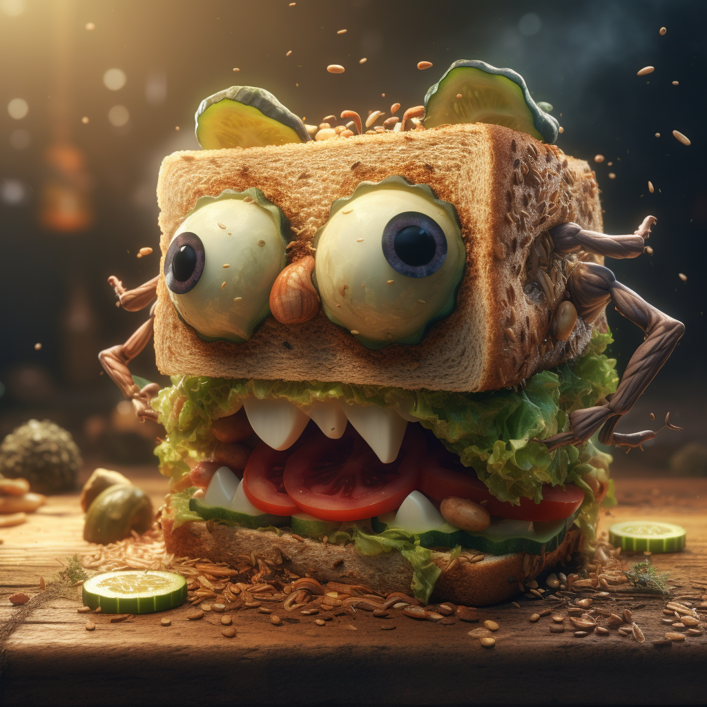 A human sandwich as a literal interpretation of "Make me a sandwich" - AI generated.
